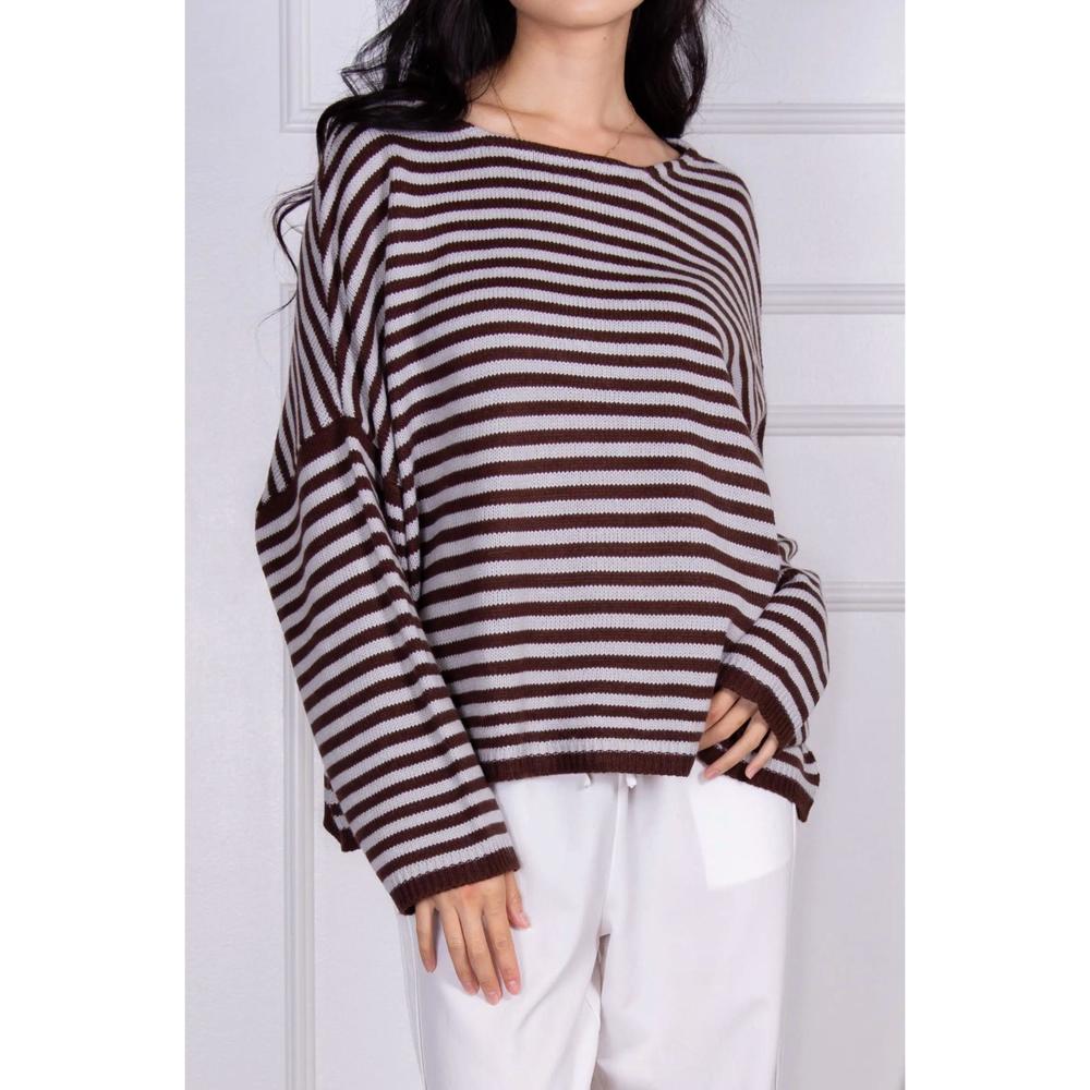 NEW BEFORE YOU dropped-shoulder striped knit sweater in powder blue/brown